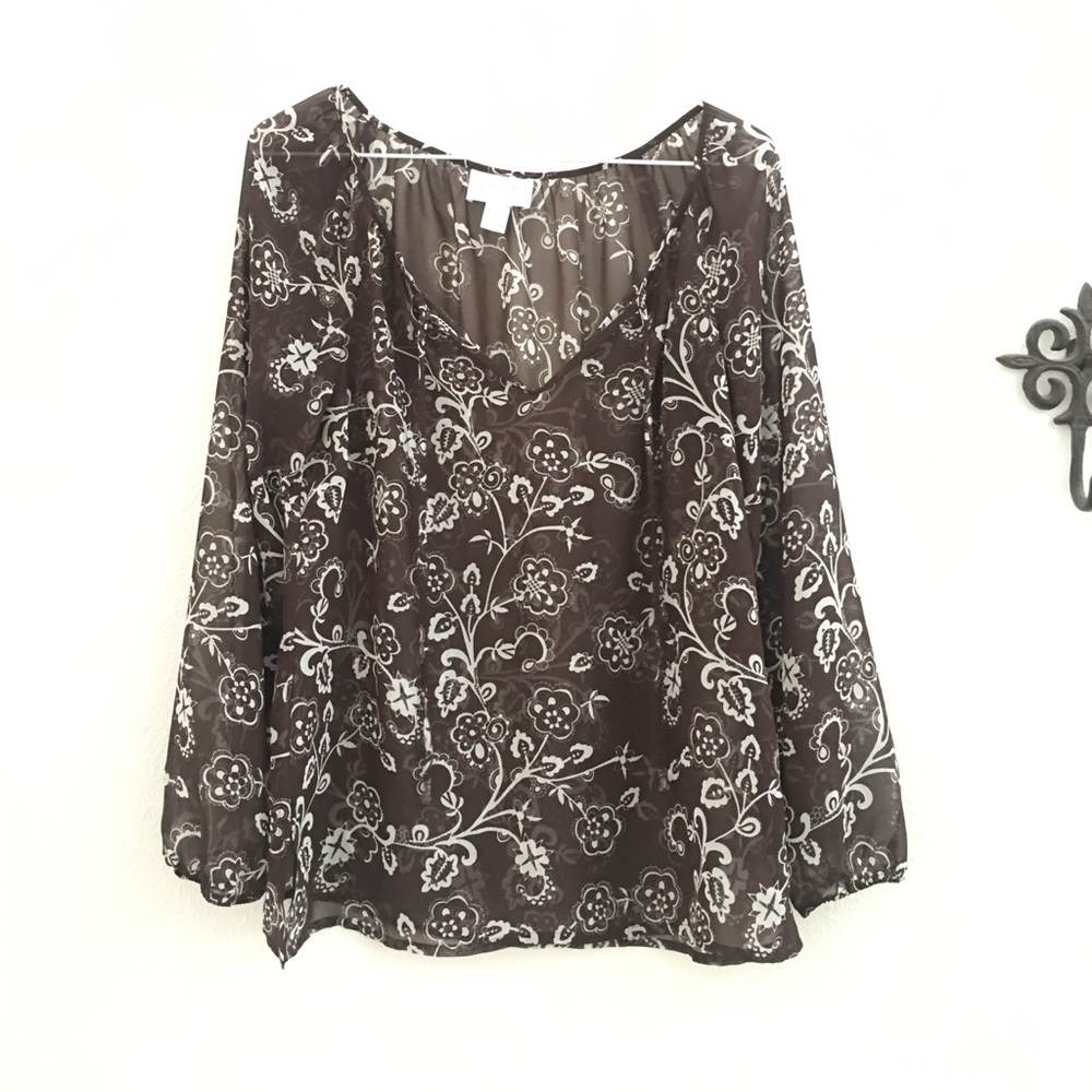 Loft Sheer Brown Tie top